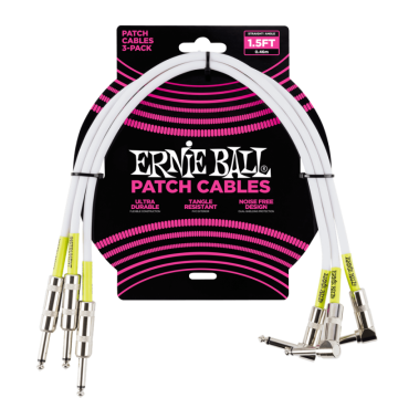 Ernie Ball Cavo Patch bianco dritto/angolato (46 cm.) - pack da 3