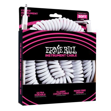 Ernie Ball 6045 Cavo Audio Jack dritto e Jack 90° a spirale Bianco - 9 M 